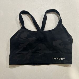 LGNDRY Black Camo Sports Bra XS • Criss Cross Back Athletic Bra
